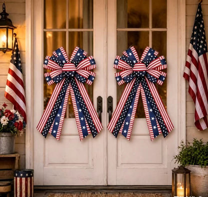 Classic Patriotic Burlap Bow - Rustic American Flag Wreath Decor for Front Doors, Porches & Home Celebration