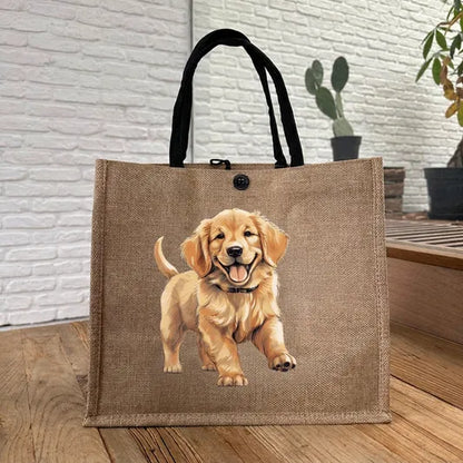 🐶 Peeking Dog Jute Tote Bag | Cute Reusable Shopping Bag for Dog Lovers & Dog Moms 🐾