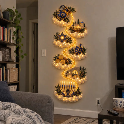 🕎✨ Eight Nights of Golden Light – Glowing Hanukkah Story Wall Collection