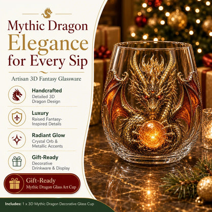 🔥🎁🐉✨ 3D Mythic Dragon Glass Art Cup | Luxury Raised Fantasy Glassware for Whiskey, Home Bar Décor & Legendary Gifts 🎁