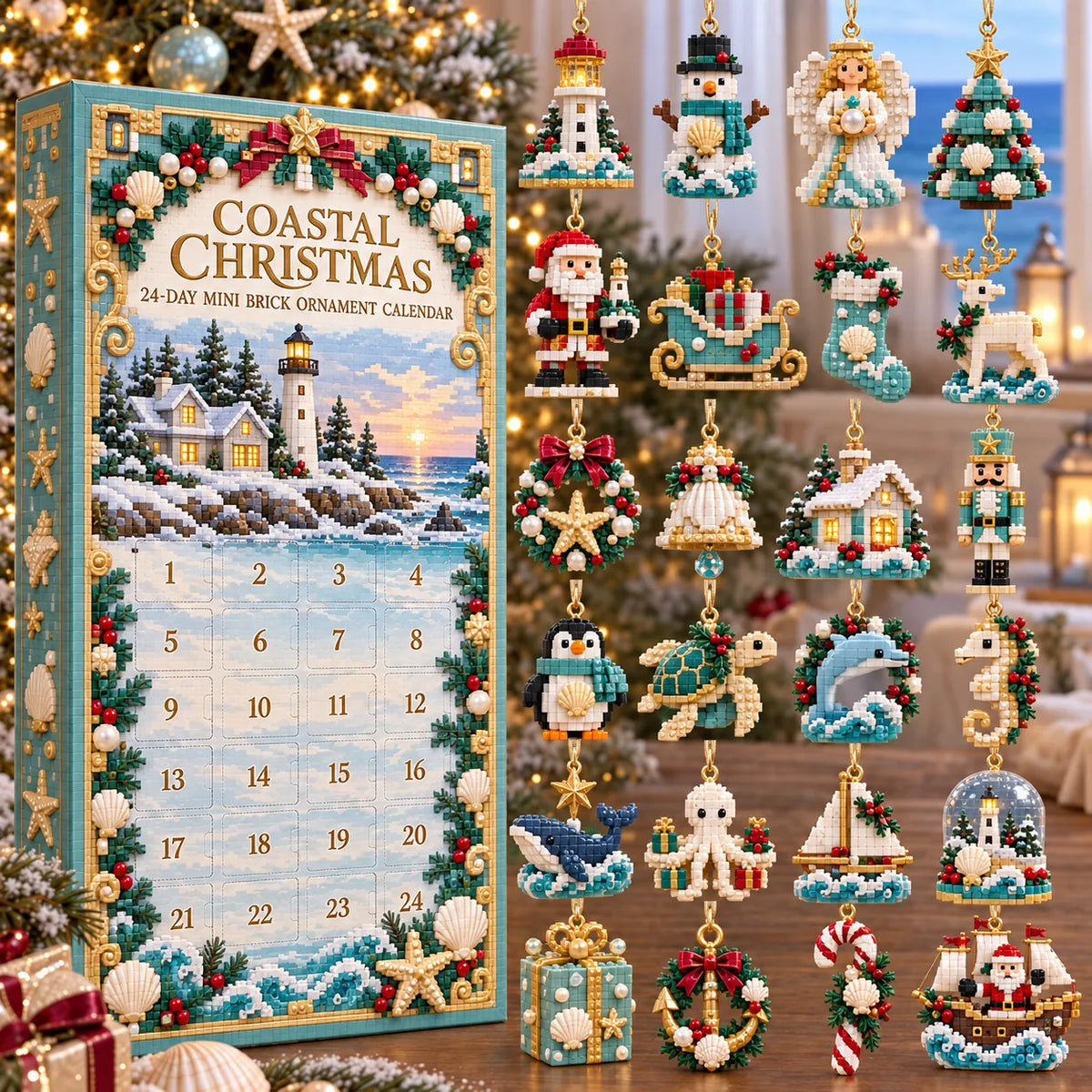 ✨ 🌊 Coastal Christmas 24-Day Mini Brick Ornament Advent Calendar
