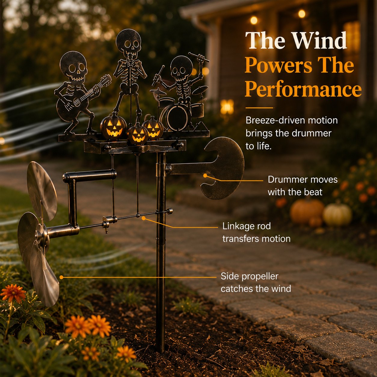 🎸💀Halloween Skeleton Band Kinetic Wind Spinner