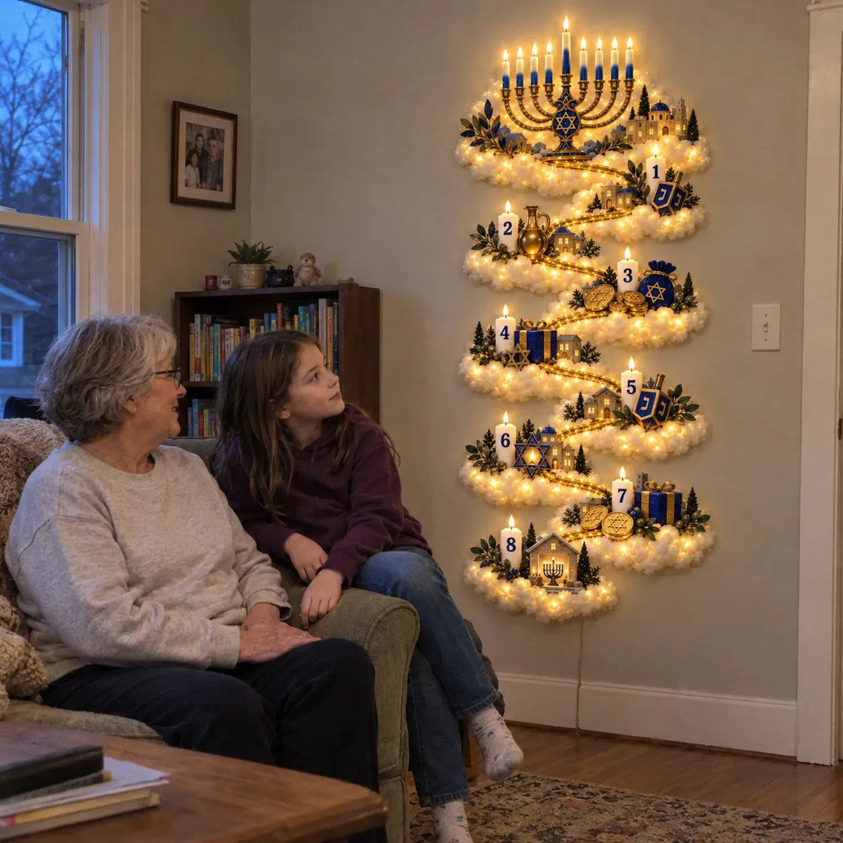🕎✨ Eight Nights of Golden Light – Glowing Hanukkah Story Wall Collection
