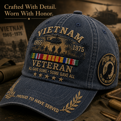 🎖️Vietnam Veteran 1965–1975 Commemorative Embroidered Cap –💛 Proud to Have Served