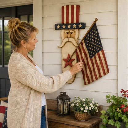 Vintage Uncle Sam Patriotic Wall Hanging with Flag