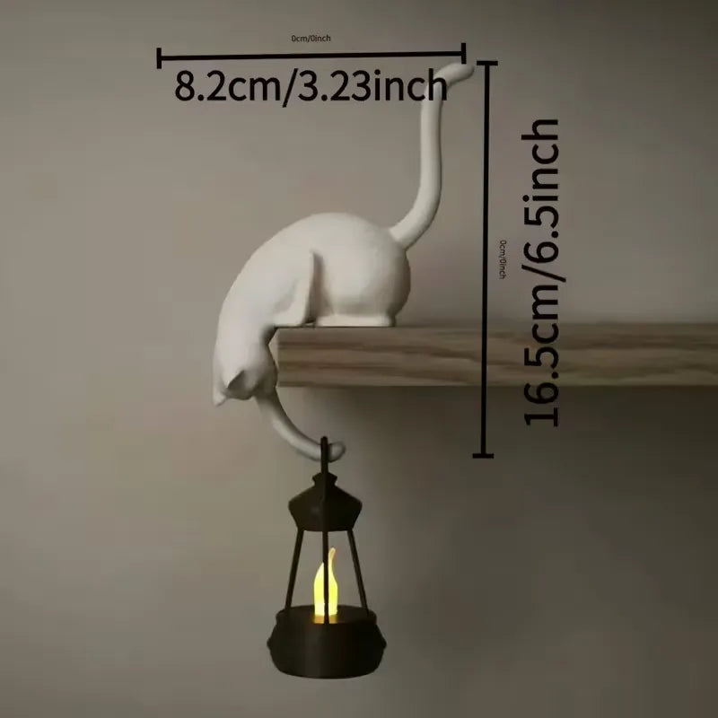 🐱 Curious Black Cat Shelf Ornament with LED Lantern Light