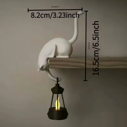 🐱 Curious Black Cat Shelf Ornament with LED Lantern Light
