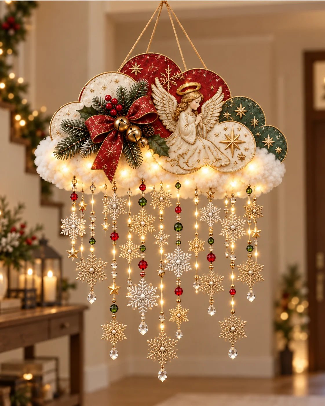 Angelic Christmas Snowfall Cloud – Lighted Hanging Holiday Decor☁️✨