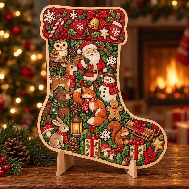Wooden Christmas Puzzle with Stand — 8 Festive Designs to Build & Display