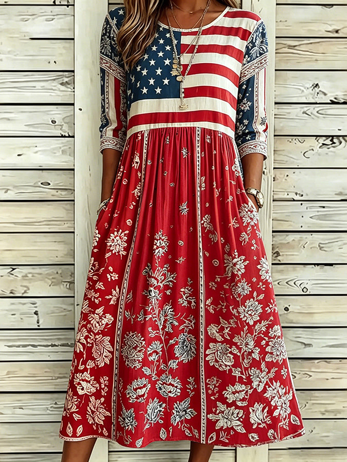 🌸Women'S Flag Floral Print Dress