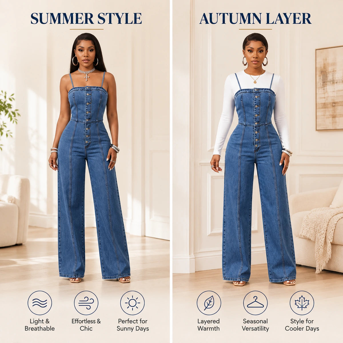Summer styling and autumn layering with the denim jumpsuit