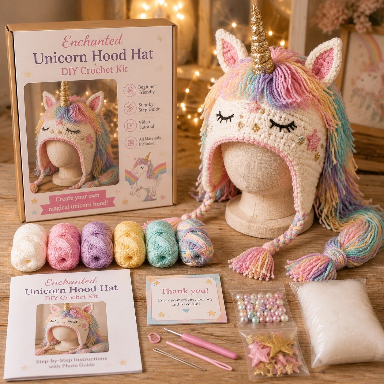Fantasy Hood Hat DIY Crochet Kit – Create Your Own Magical Wearable Character Hat🎁Beginner Friendly