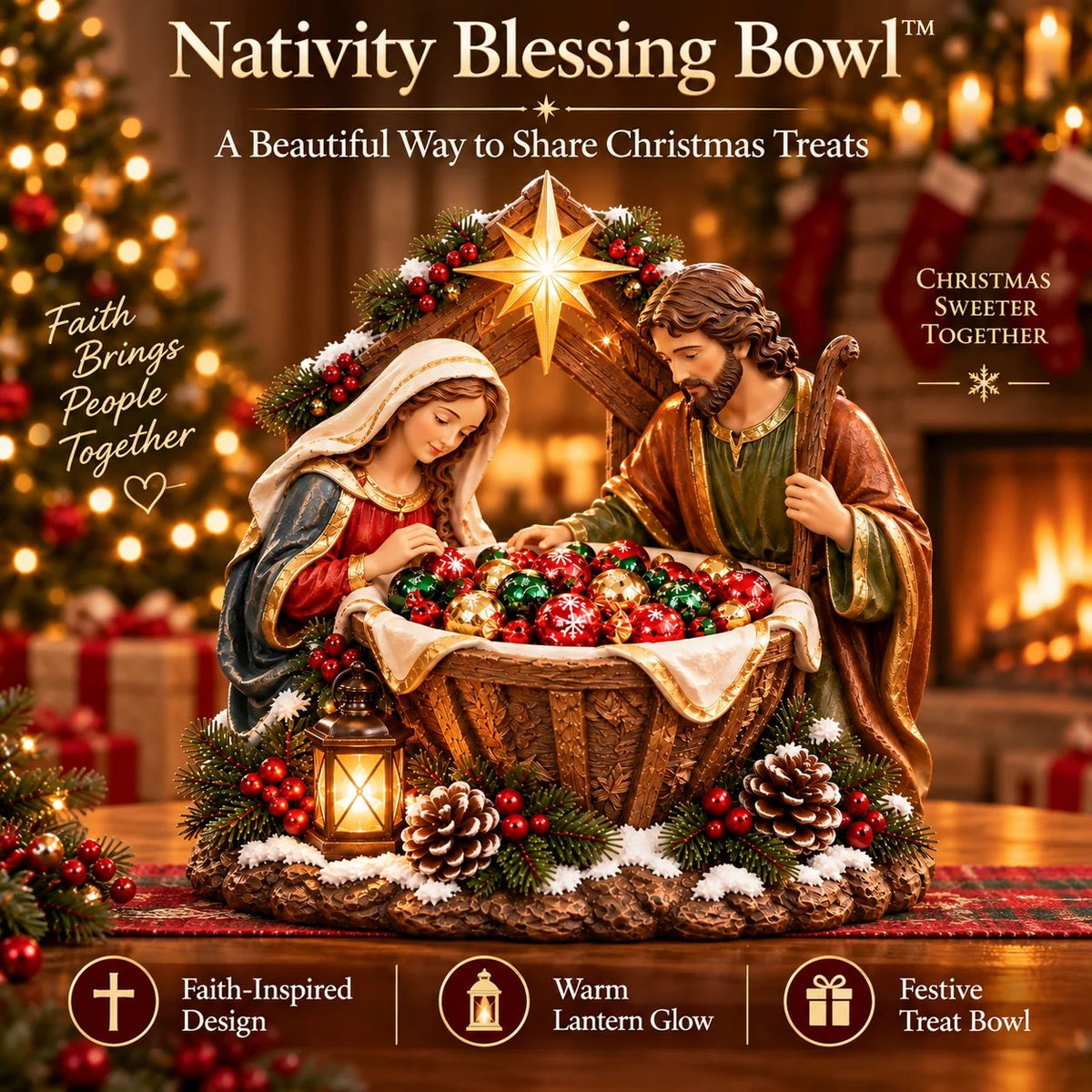 Nativity Blessing Bowl™ | Lighted Christmas Treat Bowl with Mary, Joseph & Bethlehem Star 🎄