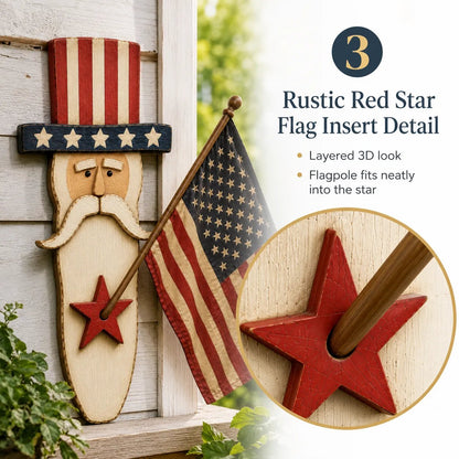 Vintage Uncle Sam Patriotic Wall Hanging with Flag
