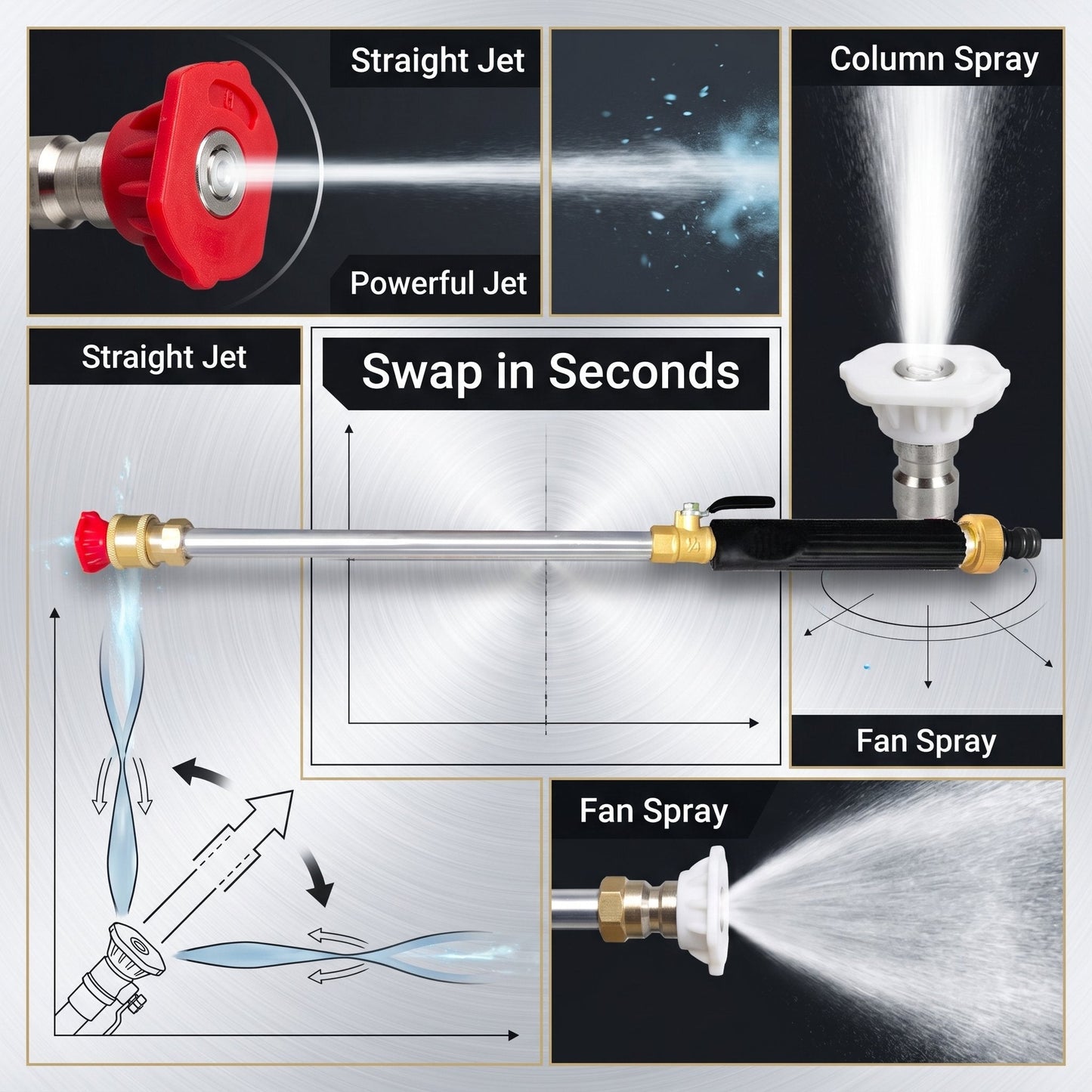 💦🚿 High-pressure water gun – 3 interchangeable nozzles, durable aluminium alloy & powerful ✨