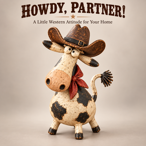 🐄🤠 Wild West Cowboy Cow Figurine – Funny Rustic Ranch Décor & Unique Gift for Cow Lovers