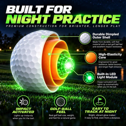 ⛳✨ GlowStrike™ Impact-Activated LED Golf Ball – 6 Brilliant Colors for After-Dark Golf Fun