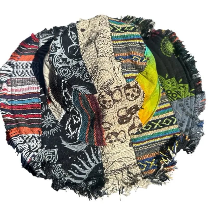 Hippie Haberdashery-🍄Patchwork Multicolored Mushroom Hemp Hat with Hidden Pocket Fedorahats🎩