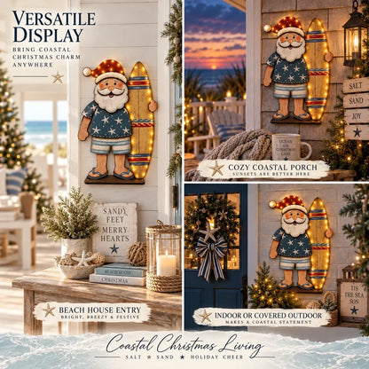 ⏳ Last Day 49% OFF – 🎅🌊 Surfing Santa Christmas Wall Light – Vintage Coastal Holiday Décor with Warm LED Glow & Remote