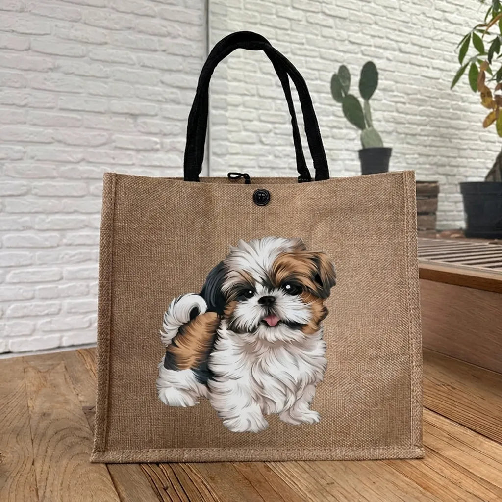 🐶 Peeking Dog Jute Tote Bag | Cute Reusable Shopping Bag for Dog Lovers & Dog Moms 🐾