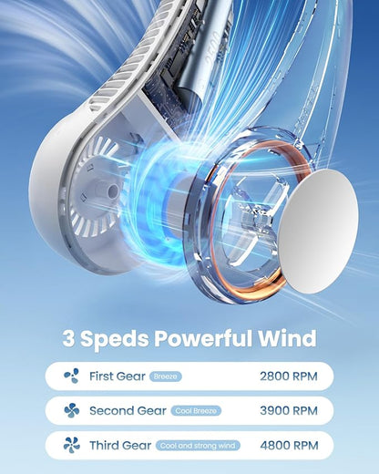 Portable Neck Fan - Hands-Free Bladeless Personal Wearable Fan, 3-Speed USB Rechargeable Cooling Fan for Travel, Office & Outdoor