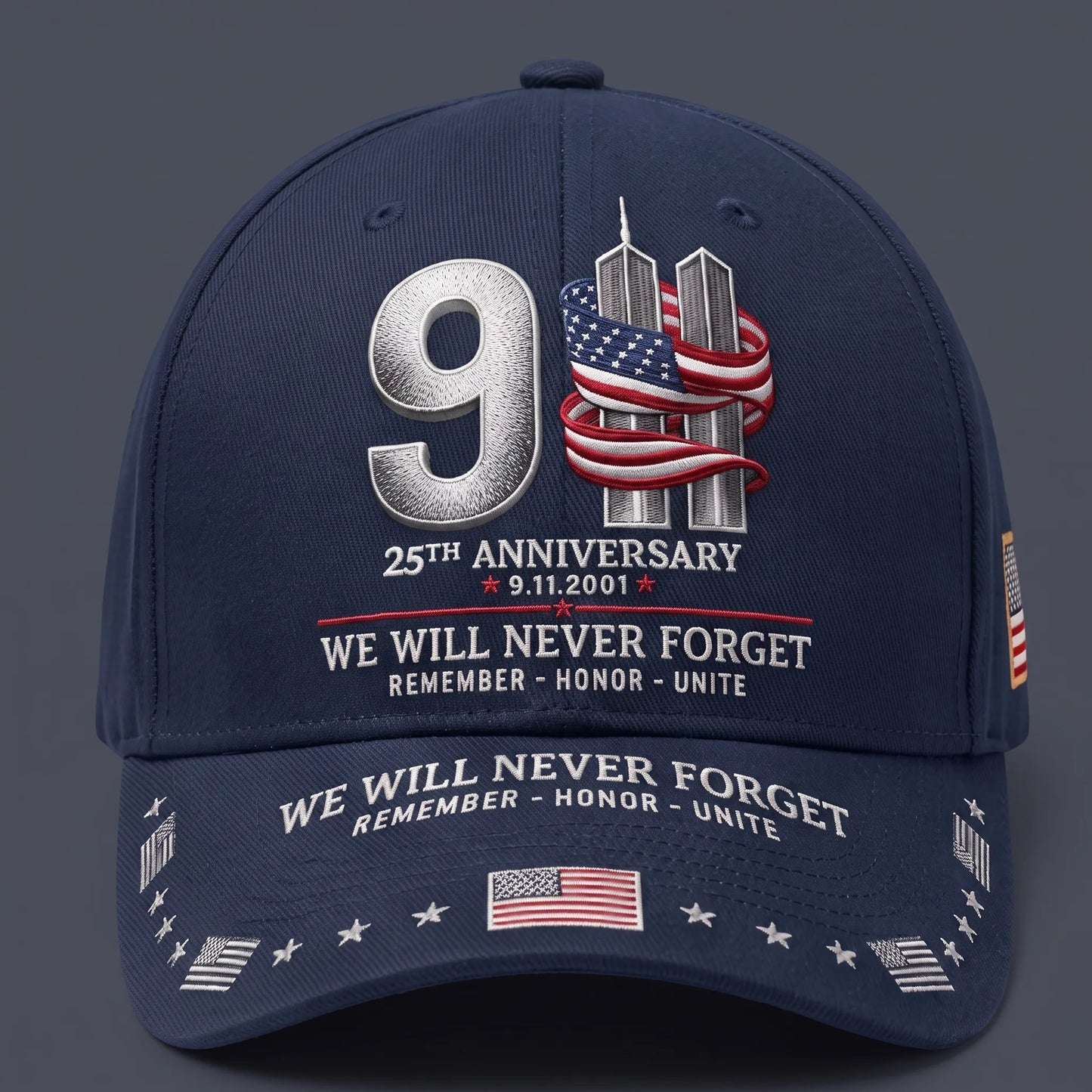 9/11 25th Anniversary We Will Never Forget Embroidered Memorial Baseball Cap – Unisex Patriotic Memorial Hat🧢 100% Cotton