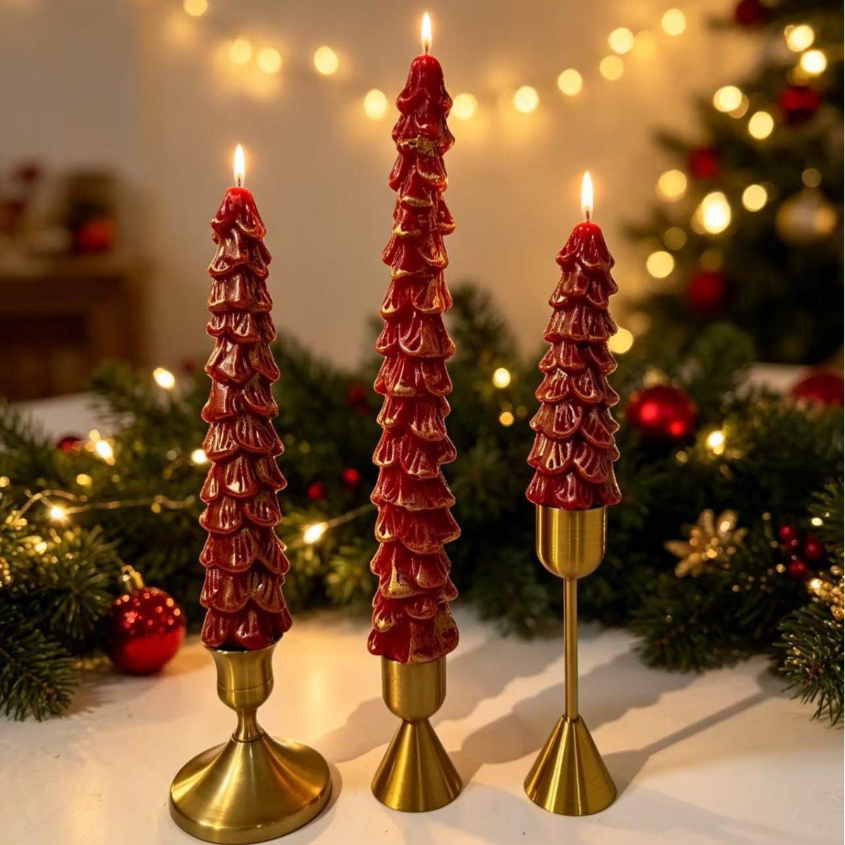🎄 10-Inch Christmas Tree Candle – Add a Cozy Holiday Glow to Your Home! 🕯️🛒（Candlesticks not included）
