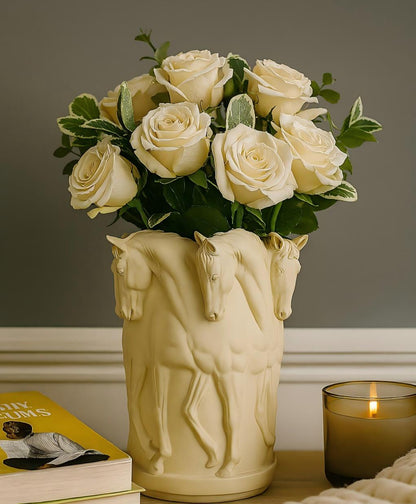 Horse Flower Vase: Marble Powder Sculpture