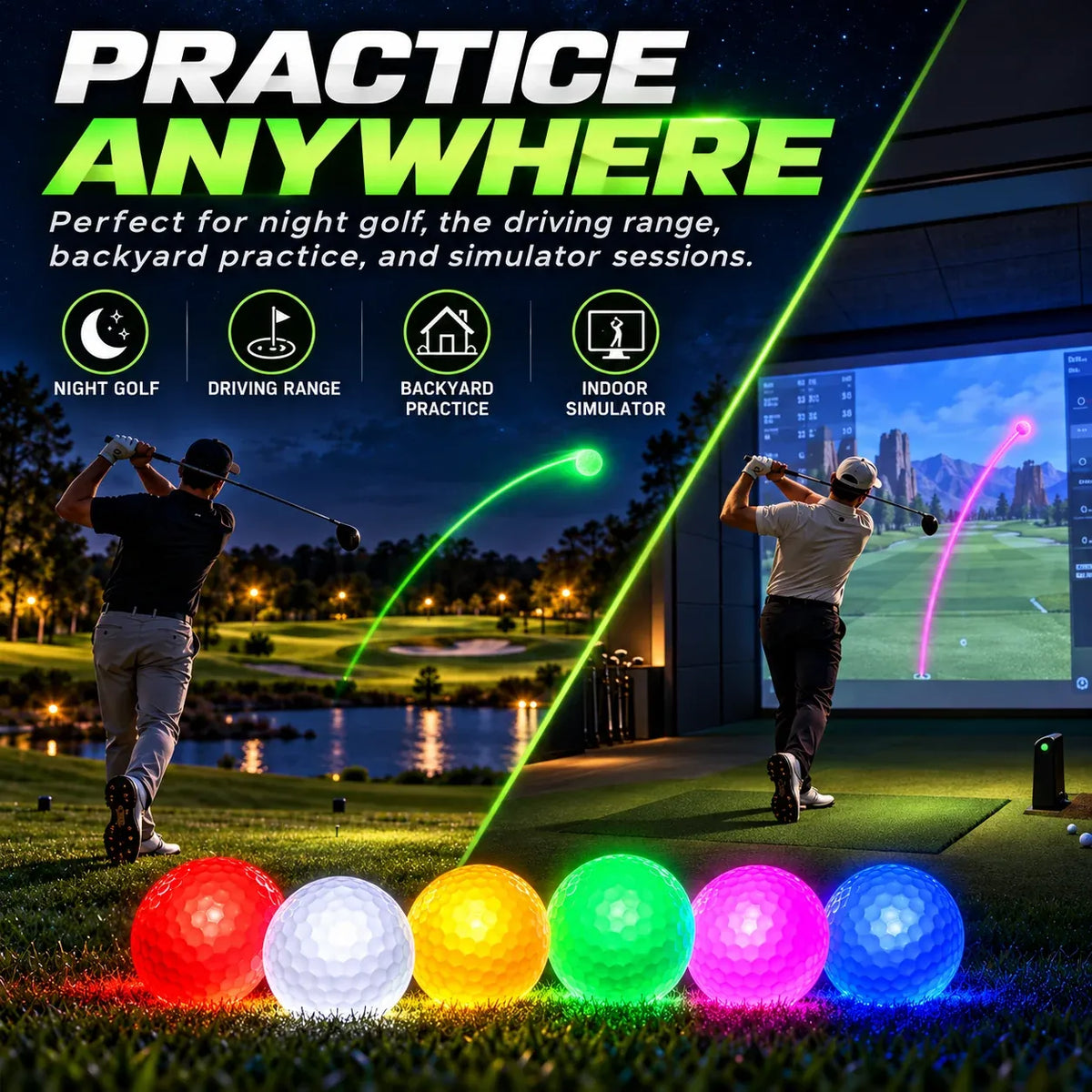 ⛳✨ GlowStrike™ Impact-Activated LED Golf Ball – 6 Brilliant Colors for After-Dark Golf Fun