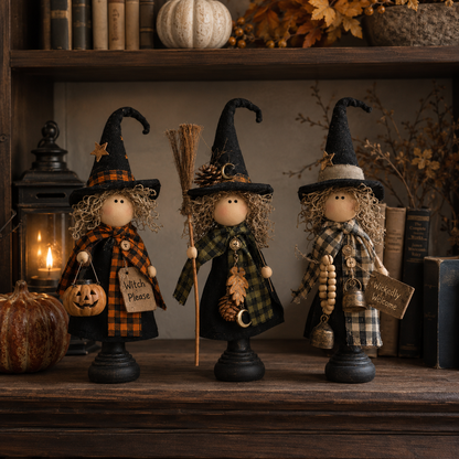 Rustic Halloween Witch Trio, Set of 3 – Primitive Farmhouse Tabletop Décor