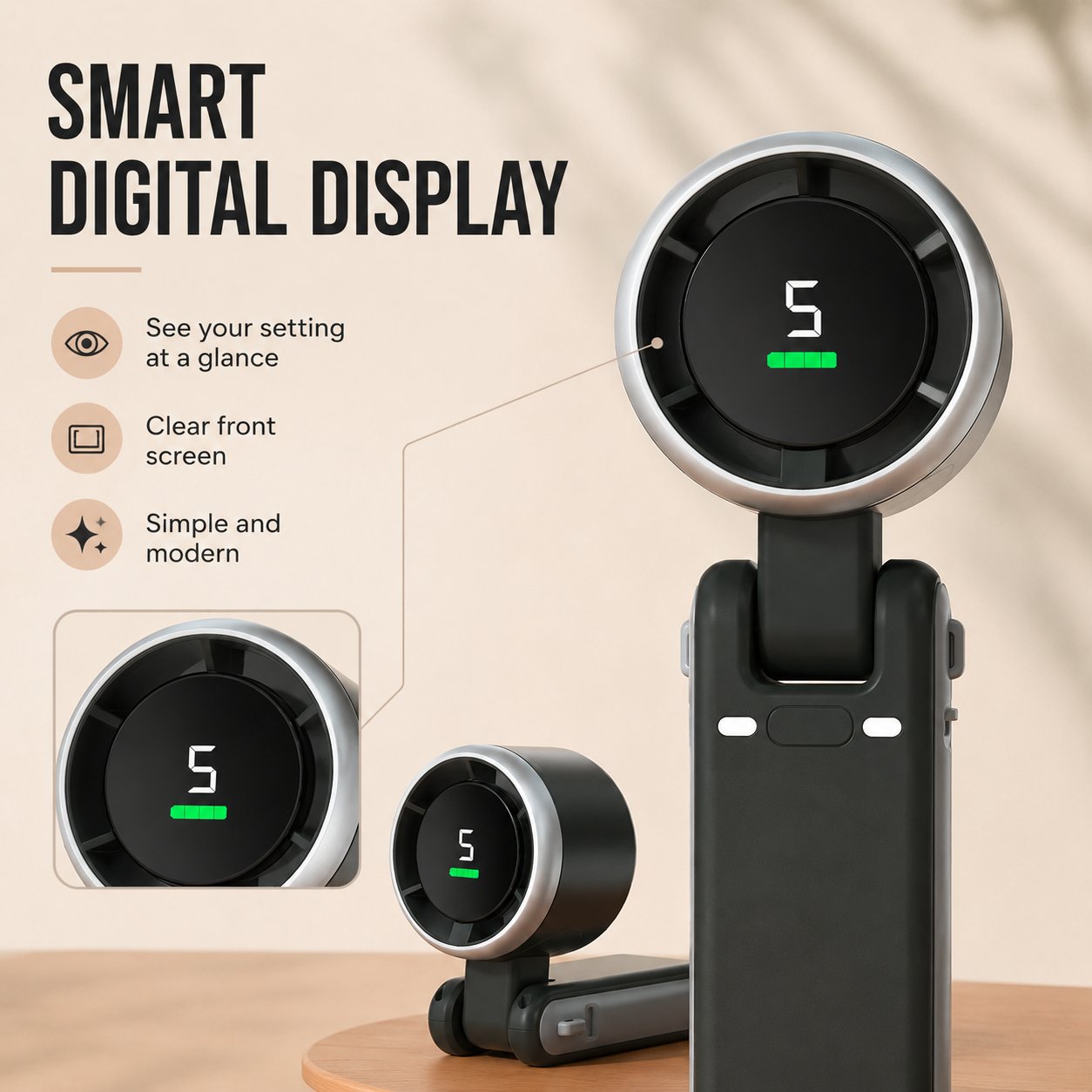 Foldable Handheld Neck Fan With Digital Display
