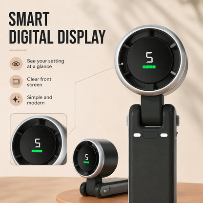 Foldable Handheld Neck Fan With Digital Display