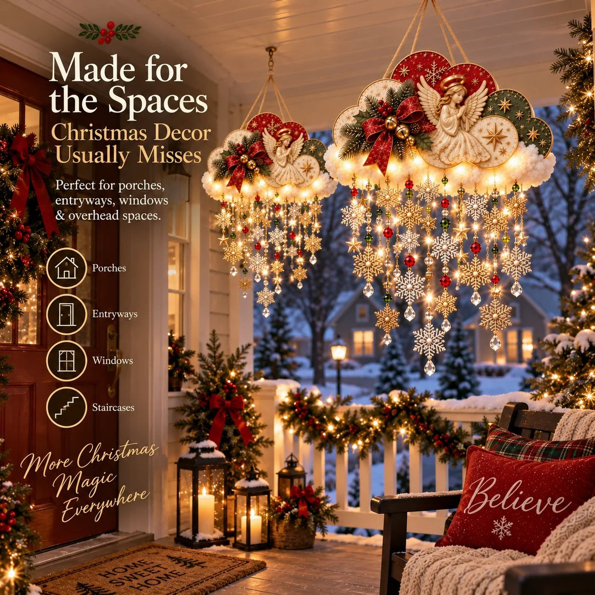 Angelic Christmas Snowfall Cloud – Lighted Hanging Holiday Decor☁️✨