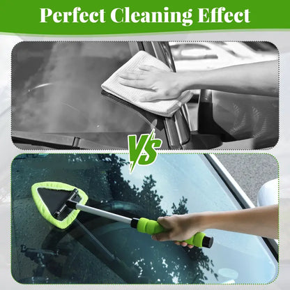 🚗🧼Windshield Cleaning Tool, Microfiber Car Window Cleaner with 4 Reusable and Washable Microfiber Pads and Extendable Handle