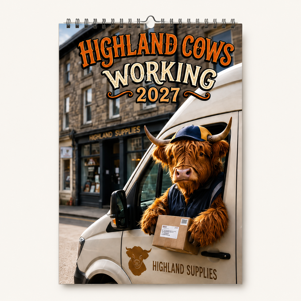 🐮🎁2027 Funny Highland Cows Wall Calendar | A4 Hanging Calendar