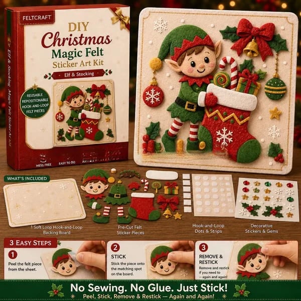 🎄✨ Cozy Christmas Felt Art Craft Kit – Reusable DIY Family Activity & Creative Christmas Gift 🎁❤️