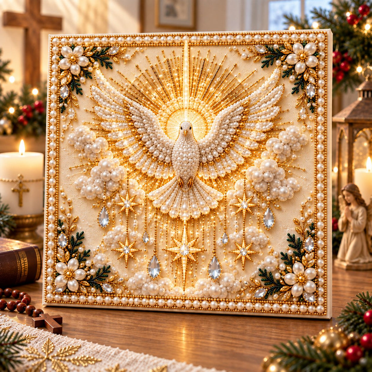 Beginner-Friendly Christian Pearl Bead Art Kit | Pre-Printed Design with Built-In Wooden Frame & Complete Tools 💕