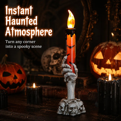 💀 Halloween Skeleton Hand LED Candle Decor, Resin Ghost Hand Electronic Flameless Candle Ornament