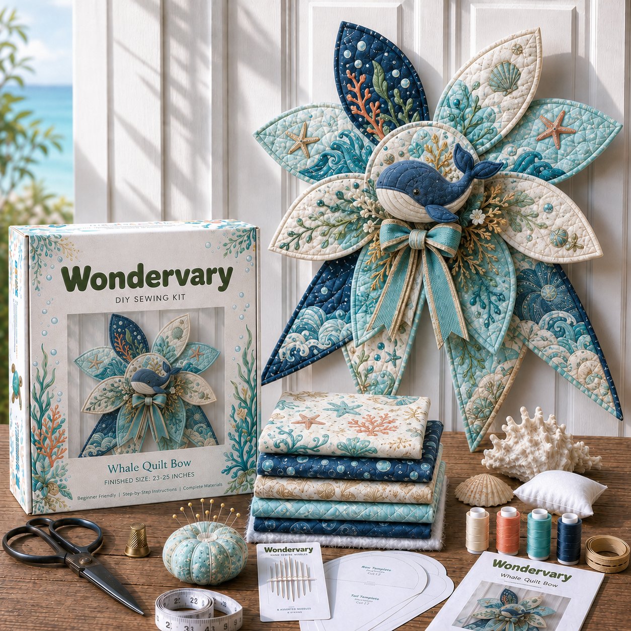 🌊 DIY Ocean Animal Quilted Bow Kit – Large 3D Coastal Door & Wall Décor