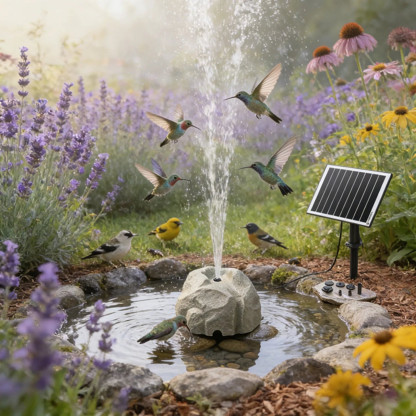 🐦⛲Realistic Granite Rock Solar Bird Bath Fountain - No-Cords Stone Decor