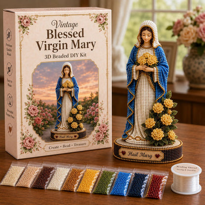 ✝️💕 Vintage Blessed Virgin Mary 3D Beaded DIY Kit – Create a Masterpiece of Faith & Devotion