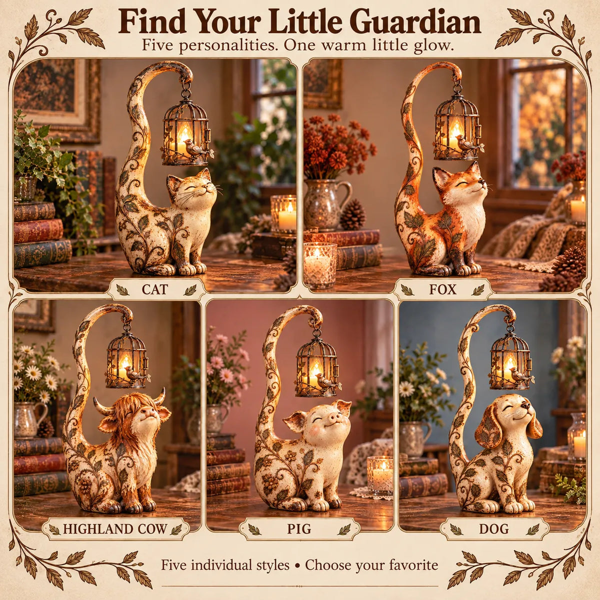 🏮✨ Tiny Light Keepers™ – 5 Adorable Glowing Guardian Figurines for Cozy Corners