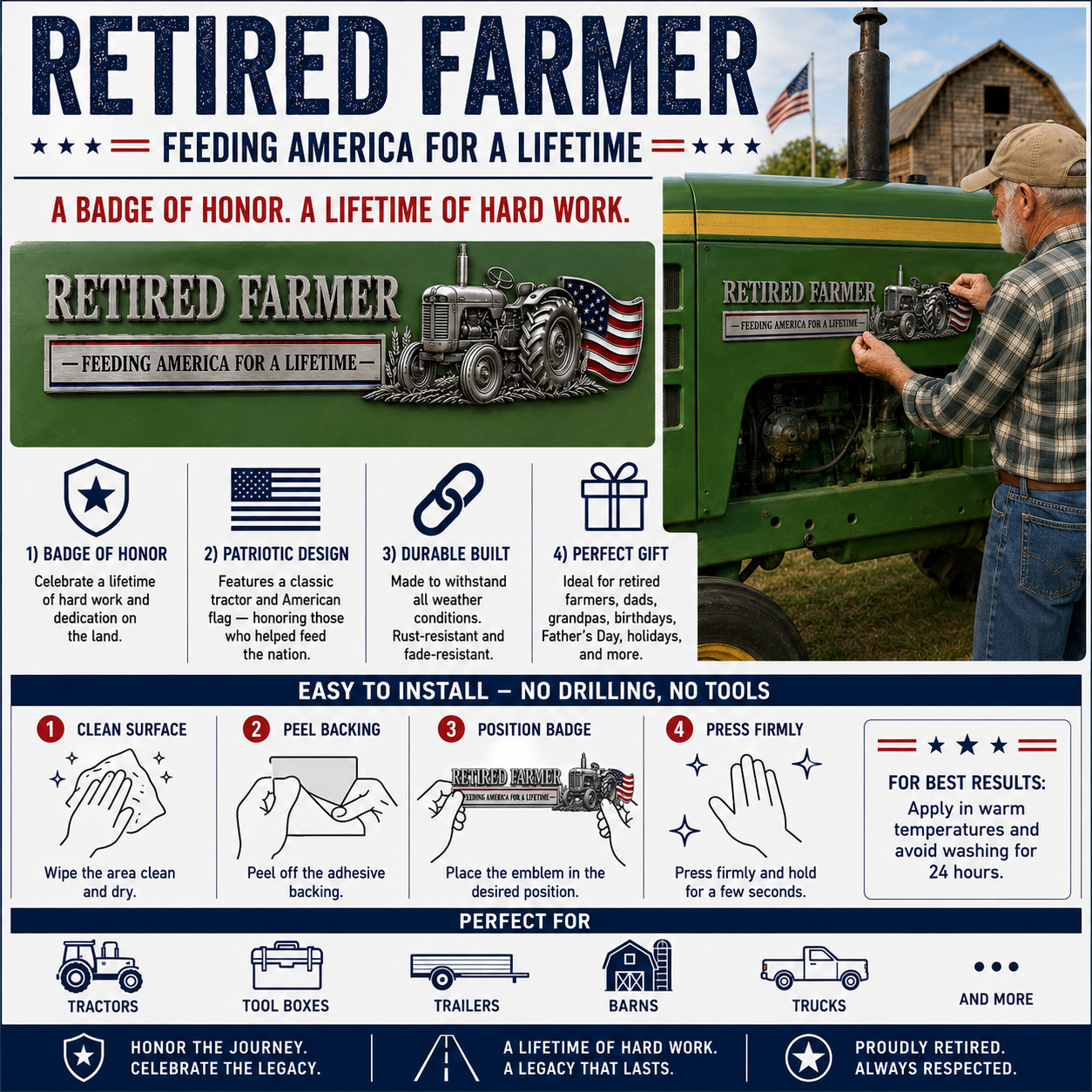 🔥Retired Farmer – Feeding America for a Lifetime Metal Emblem