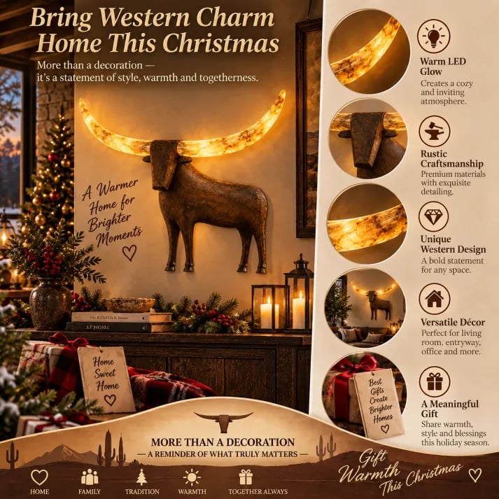 💥Hot Sale 50% Off ✨Illuminated Longhorn Wall Sculpture – Rustic Western LED Wall Decor