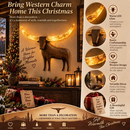 💥Hot Sale 50% Off ✨Illuminated Longhorn Wall Sculpture – Rustic Western LED Wall Decor