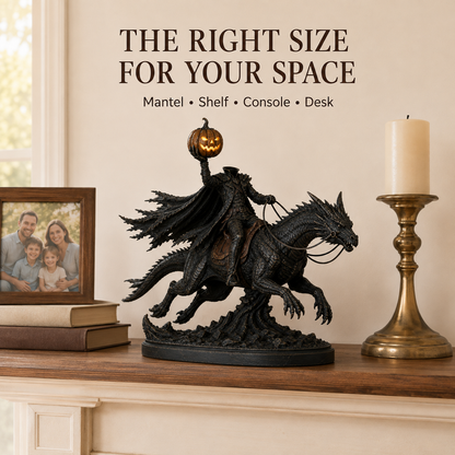 🎃 Headless Horseman on Dragon Statue – Gothic Halloween Figurine & Dark Fantasy Home Decor