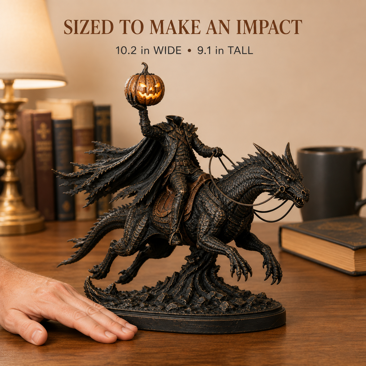 🎃 Headless Horseman on Dragon Statue – Gothic Halloween Figurine & Dark Fantasy Home Decor