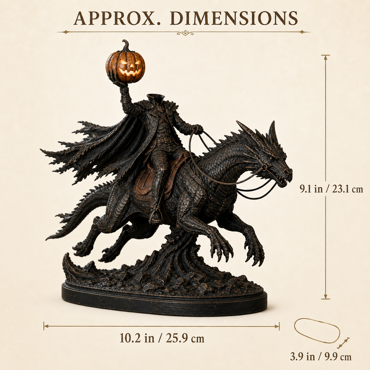 🎃 Headless Horseman on Dragon Statue – Gothic Halloween Figurine & Dark Fantasy Home Decor