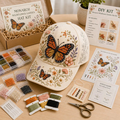 Premium Hummingbird Garden Beaded Hat DIY Kit | DIY Handmade Floral Cap Decor