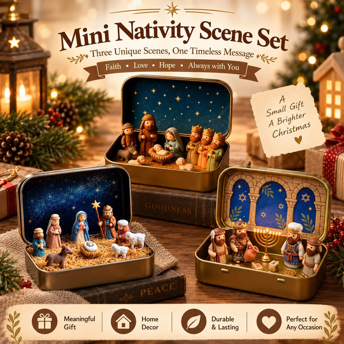 Religious Pocket-Size Mini Nativity Scene Set with Storage Box